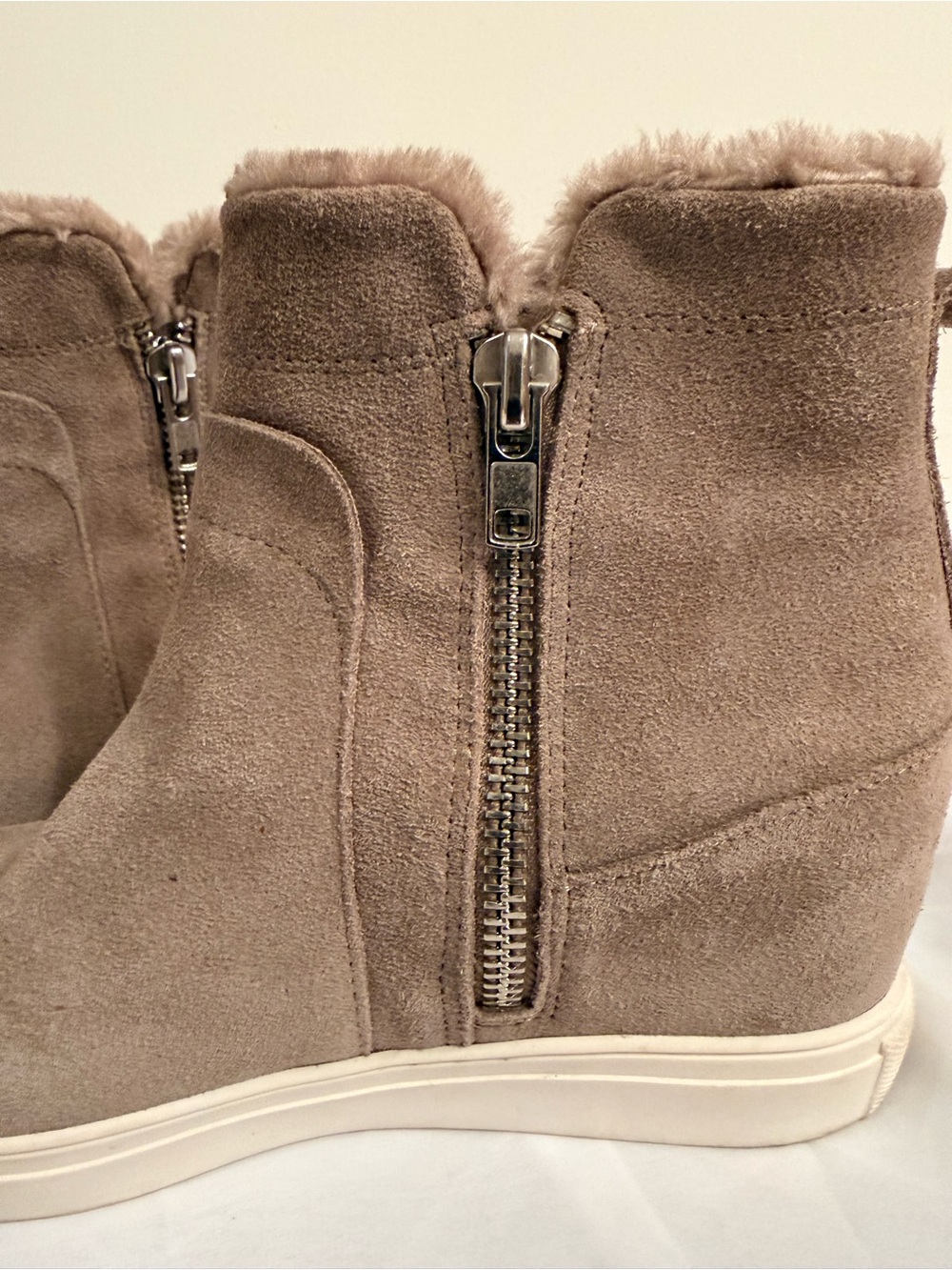 Steve Madden Taupe Suede Wedge Booties with Side Zip